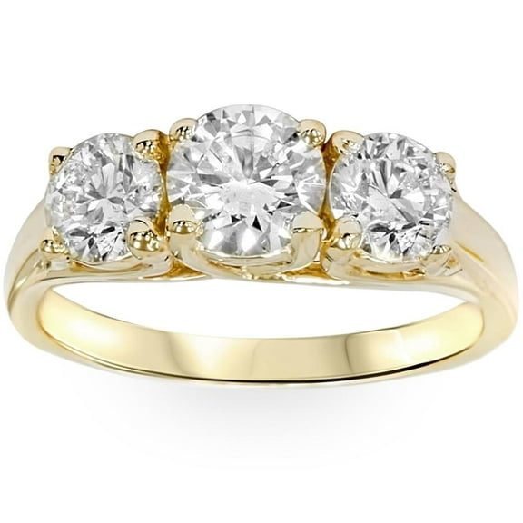 Pompeii 2ct 3-Stone Diamond Engagement 14K Yellow Gold Round Brilliant Cut (HI,I1-I3)