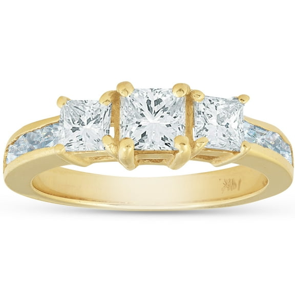 Pompeii 2ct Three Stone Diamond Ring 14K Yellow Gold (H/I,SI2)
