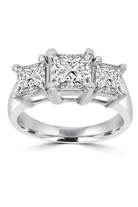 Pompeii 2ct Three Stone Princess Cut Diamond Engagement Ring 14K Gold Lab Grown (GH,VS)