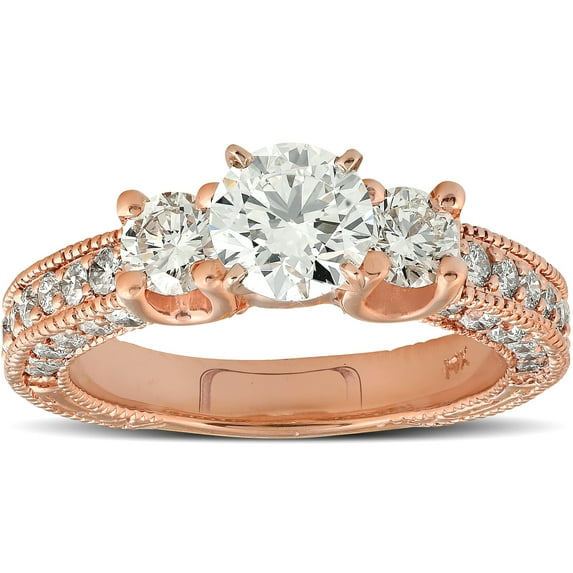 Pompeii 2ct Three Stone Vintage Diamond Engagement Ring 14k Rose Gold (G/H,SI2-I1)