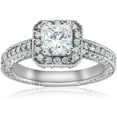 thumbnail image 1 of Pompeii 2ct Vintage Princess Cut Diamond Halo Engagement Ring 14K White Gold (G/H,I1-I2), 1 of 3