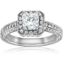 Pompeii 2ct Vintage Princess Cut Diamond Halo Engagement Ring 14K White Gold (G/H,I1-I2)