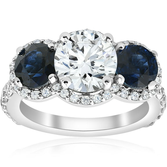 Pompeii 3 1/2 ct Sapphire & Lab Grown Diamond Engagement Ring 14k White Gold (GH,VS2-SI1)