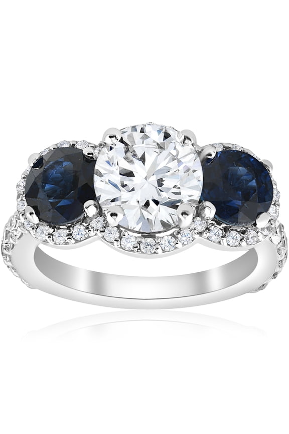Pompeii 3 1/2 ct Sapphire & Lab Grown Diamond Engagement Ring 14k White Gold (GH,VS2-SI1)