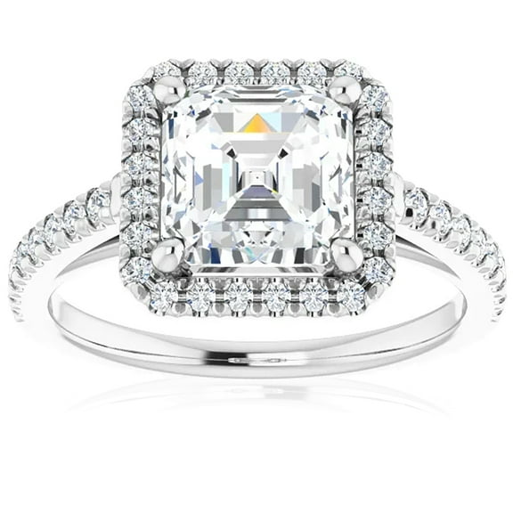 Pompeii 3 1/2Ct Asscher Cut Moissanite & Diamond Halo Engagement Ring in 10k Gold