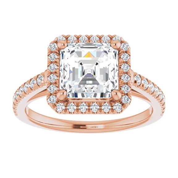 Pompeii 3 1/2Ct Asscher Cut Moissanite & Diamond Halo Engagement Ring in 10k Gold