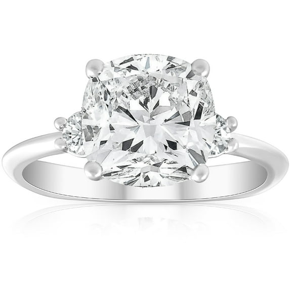 Pompeii 3 1/2Ct Cushion & Round Cut Moissanite Engagement Ring 14k White Gold (,)