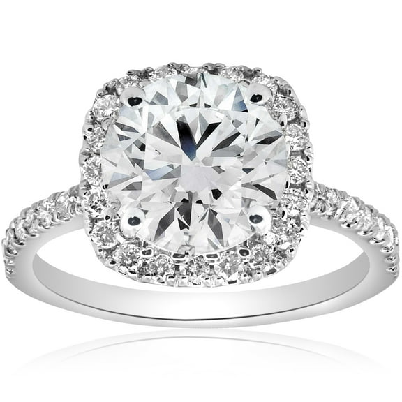 Pompeii 3 1/2Ct Diamond Cushion Halo Engagement Ring 14k White Gold Lab Grown (GH,VS1-VS2)