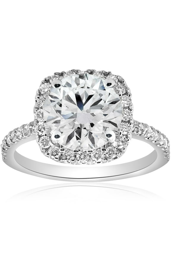 Pompeii 3 1/2Ct Diamond Cushion Halo Engagement Ring 14k White Gold Lab Grown (GH,VS1-VS2)