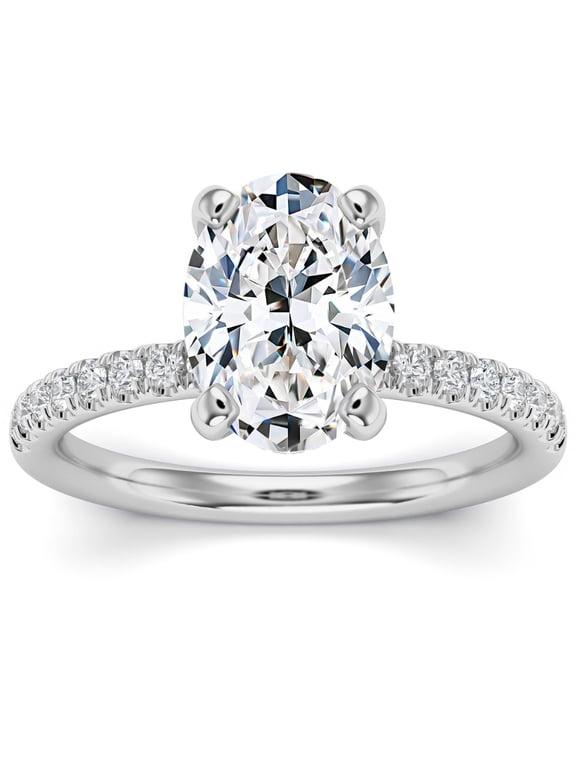 Pompeii 3 1/2Ct Oval Diamond Engagement Ring Lab Grown in 14k Gold Hidden Halo (G/H,VS1)