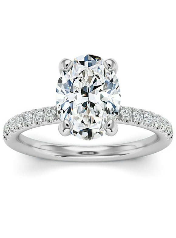 Pompeii 3 1/2Ct Oval Diamond Engagement Ring Lab Grown in 14k Gold Hidden Halo (G/H,VS1)