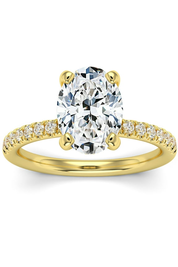 Pompeii 3 1/2Ct Oval Diamond Engagement Ring Lab Grown in 14k Gold Hidden Halo (G/H,VS1)