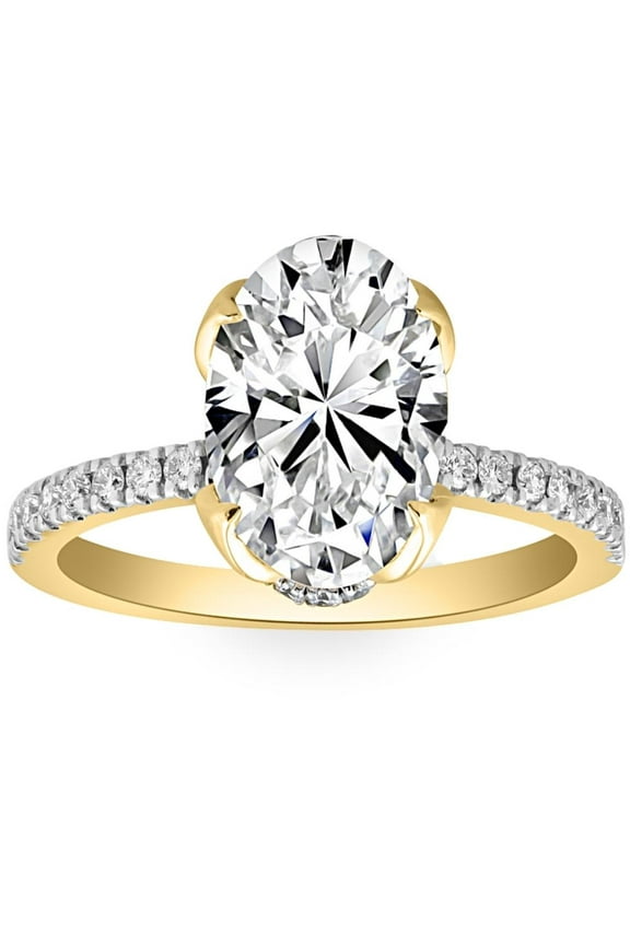 Pompeii Certified 3 1/2Ct Oval Diamond Mia Engagement Ring Lab Grown Hidden Halo