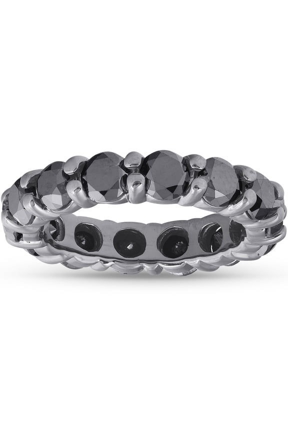 Pompeii 3 1/2ct Black Diamond Black Gold Eternity Stackable Ring (Black,AAA)