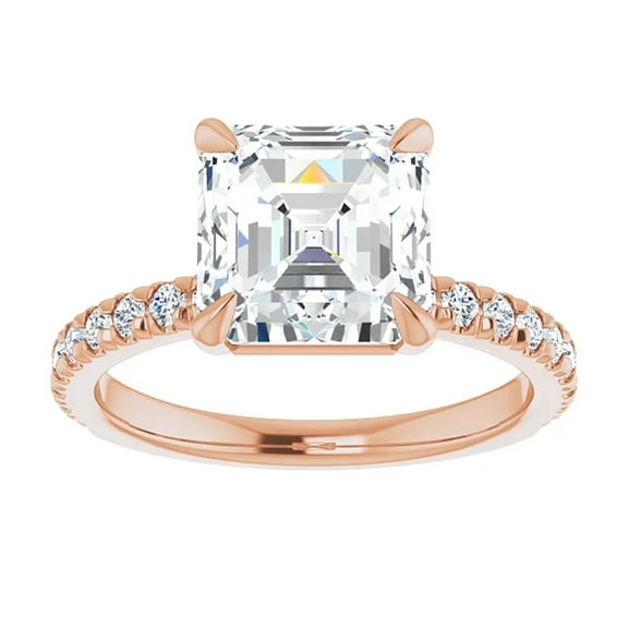 Pompeii 3 1/3Ct Asscher Cut & Diamond Engagement Ring in White, Yellow, or Rose Gold