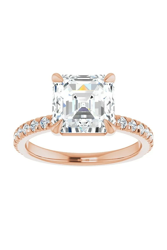 Pompeii 3 1/3Ct Asscher Cut & Diamond Engagement Ring in White, Yellow, or Rose Gold