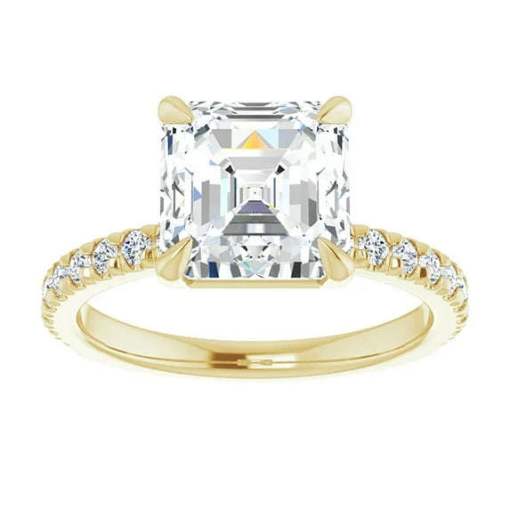 Pompeii 3 1/3Ct Asscher Cut & Diamond Engagement Ring in White, Yellow, or Rose Gold