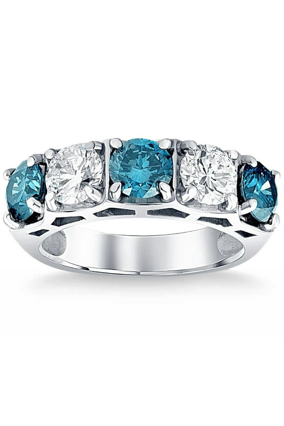 Pompeii 3 1/4Ct Blue Diamond Wedding Ring White Gold Lab Grown Anniversary 5-Stone Band