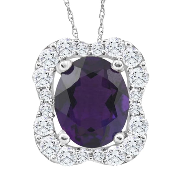 Pompeii 3 3/4Ct Oval Amethyst Diamond Pendant 10k White Gold Women's Neklace (G,I1)