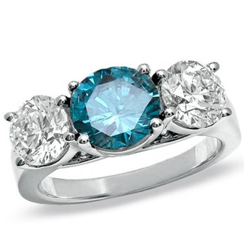 Pompeii 3 3/8ct Blue & White Diamond 3 Stone Ring 14K White Gold (G/H,I1-I2)