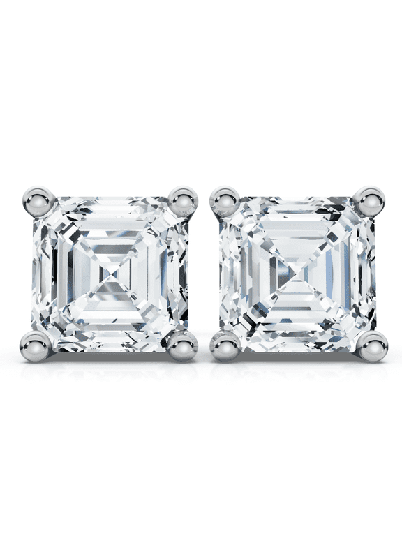 Pompeii Certified 3Ct Asscher Cut Diamond Studs 14k White Gold Lab Grown Earrings (H,VS2)