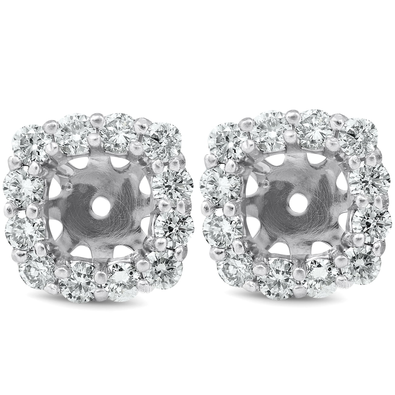 POMPEII3 Pompeii 3/4 Ct Diamond Stud Earring Cushion Halo Jackets 14k White Gold (5-5.5mm) (G-H,I1)