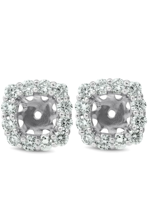 Pompeii 3/4 Ct Diamond Stud Earring Cushion Halo Jackets 14k White Gold (5-5.5mm) (G-H,I1)