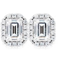 thumbnail image 1 of Pompeii 3/4 Ct Emerald Moissanite & Lab Grown Diamond Halo Studs 14k White Gold Earrings, 1 of 4