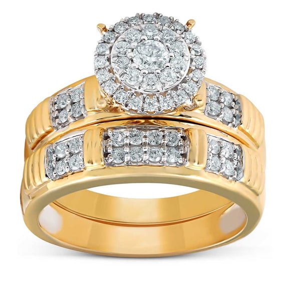 Pompeii3 3/4Ct Halo Diamond Engagement Wedding Ring Set 10k Yellow Gold (H/I,I1-I2)