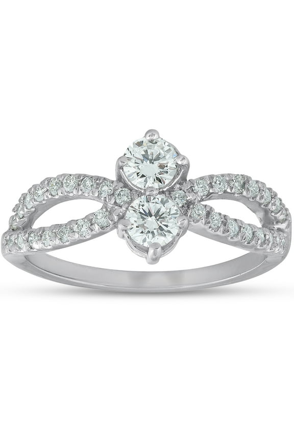Pompeii 3/4 Ct Two Stone Diamond Engagement Forever Us Anniversary Ring 14k White Gold