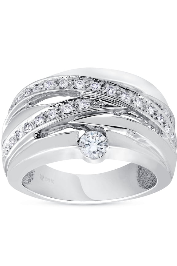 Pompeii 3/4 ct Diamond Womens Wide Solitaire Right Hand Ring 14k White Gold Multirow