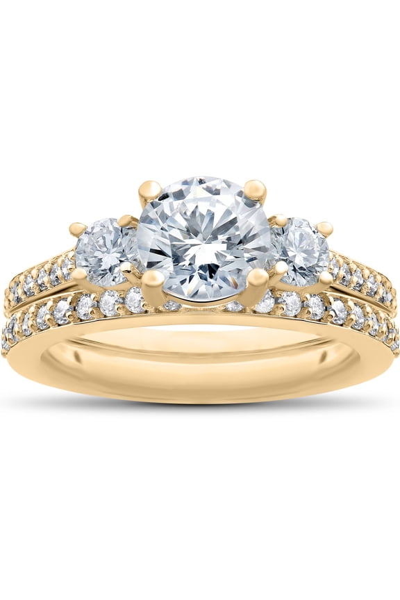 Pompeii 3/4 ct Round Diamond Engagement Ring Setting & Matching Wedding Band (F,VS)
