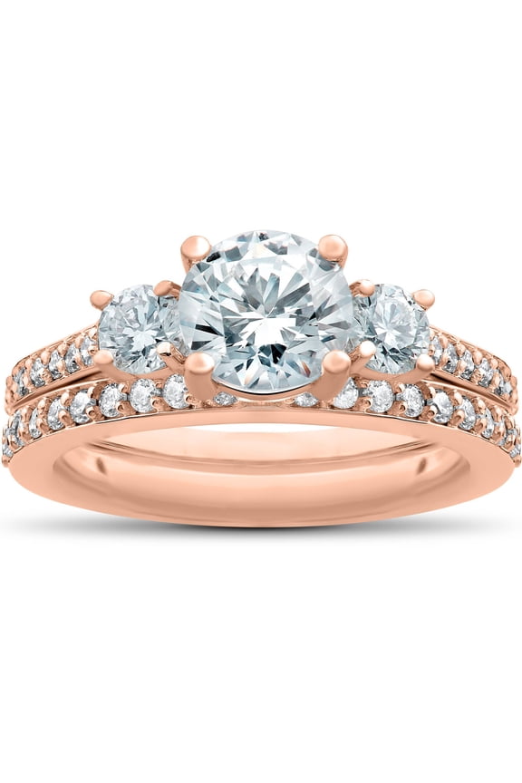 Pompeii 3/4 ct Round Diamond Engagement Ring Setting & Matching Wedding Band (F,VS)