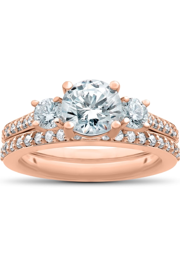 Pompeii 3/4 ct Round Diamond Engagement Ring Setting & Matching Wedding Band (F,VS)