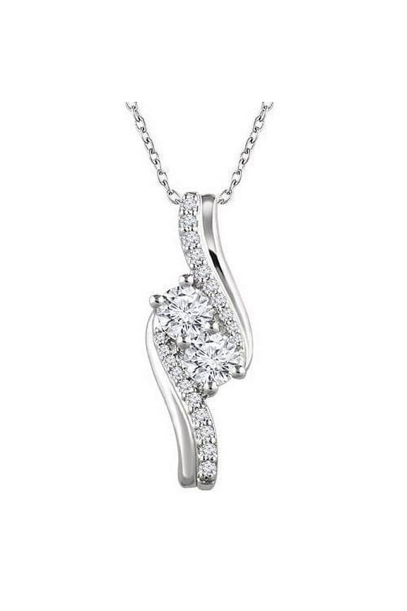Pompeii 3/4 ct TDW Forever Us Two Stone Diamond Pendant 10K White Gold & 18" Chain