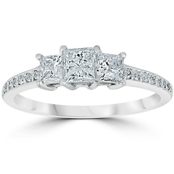 Pompeii 3/4 cttw Princess Cut 3 Stone Diamond Engagement Ring 14k White Gold (G/H,SI2-I1)