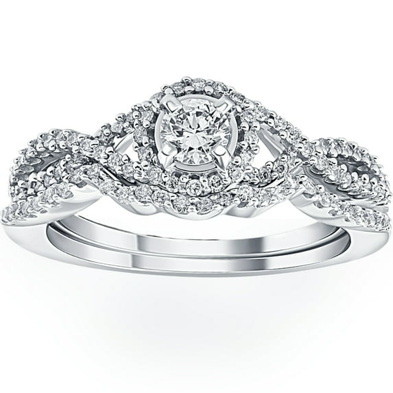 Pompeii 3/4CT Diamond Halo Infinity Engagement Wedding Ring Set 14k White Gold Lab Grown