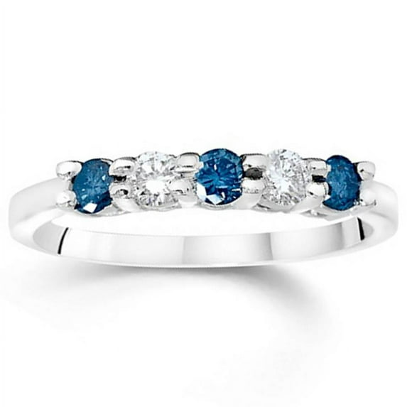 Pompeii 3/4Ct Blue & White Diamond Five Stone Wedding Ring in White Gold (G/H,SI2/SI3)