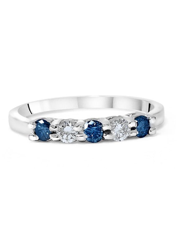 Pompeii 3/4Ct Blue & White Diamond Five Stone Wedding Ring in White Gold (G/H,SI2/SI3)