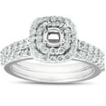 thumbnail image 1 of Pompeii 3/4Ct Double Cushion Halo Diamond Engagement Ring Setting Mount 14k White Gold, 1 of 4