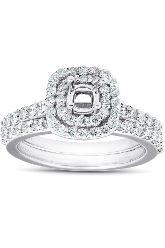 Pompeii 3/4Ct Double Cushion Halo Diamond Engagement Ring Setting Mount 14k White Gold