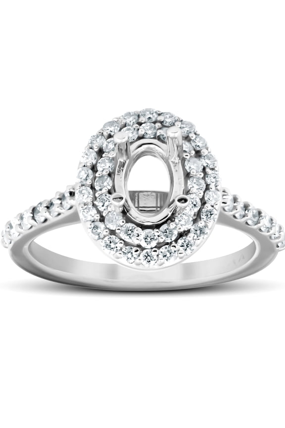 Pompeii 3/4Ct Double Halo Diamond Engagement Ring Oval Setting Semi Mount 14k White Gold