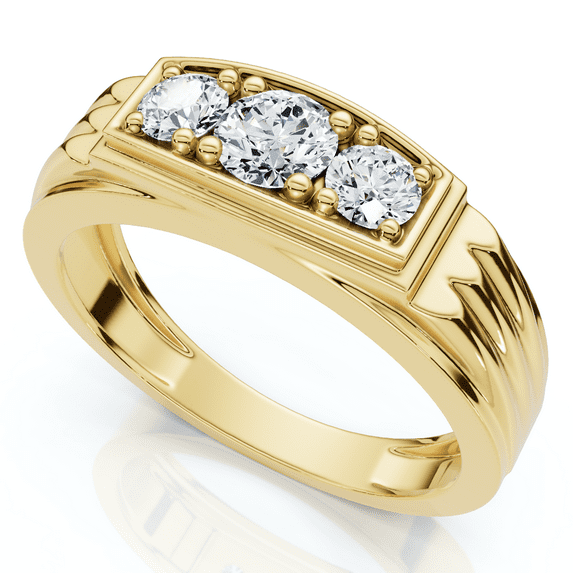 Pompeii 3/4Ct Men's 3 Stone Diamond Wedding Anniversary Ring in 14k Gold Lab Grown