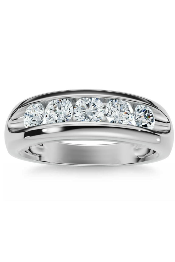 Pompeii 3/4Ct Men's Diamond 5-Stone Wedding Ring Channel Set 10k Gold Lab Grown