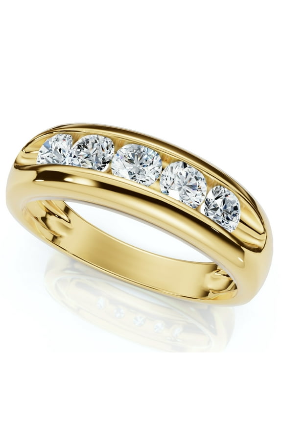 Pompeii 3/4Ct Men's Diamond 5-Stone Wedding Ring Channel Set 10k Gold Lab Grown