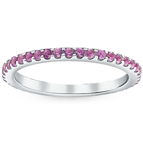 Pompeii 3/4Ct Pink Sapphire Stackable Ring Wedding Band 10k White Gold (,)