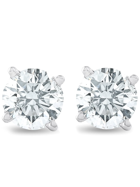 Pompeii 3/4Ct Round Brilliant Natural Diamond Stud Earrings in 14K Gold Classic Setting