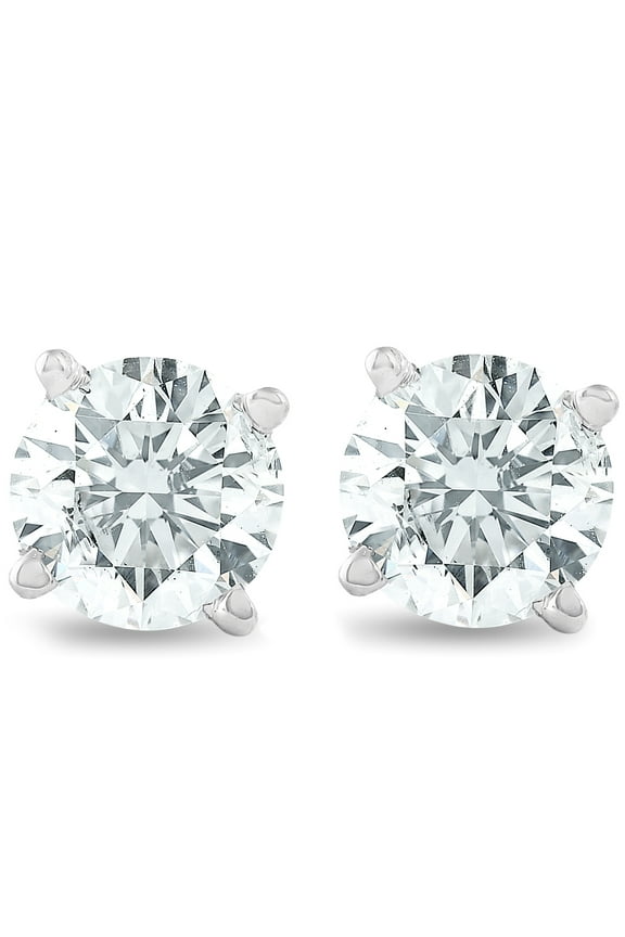 Pompeii 3/4Ct Round Brilliant Natural Diamond Stud Earrings in 14K Gold Classic Setting