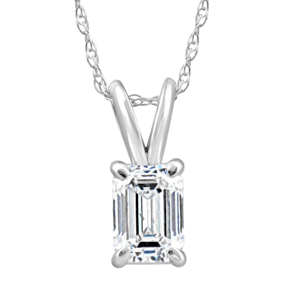 POMPEII3 Pompeii 3/4Ct Solitaire Emerald Cut Diamond Pendant 14k White Gold Lab Grown Necklace