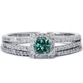 thumbnail image 1 of Pompeii 3/4ct Blue Diamond Princess Cut Halo Diamond Engagement Ring Set 14K White Gold, 1 of 3